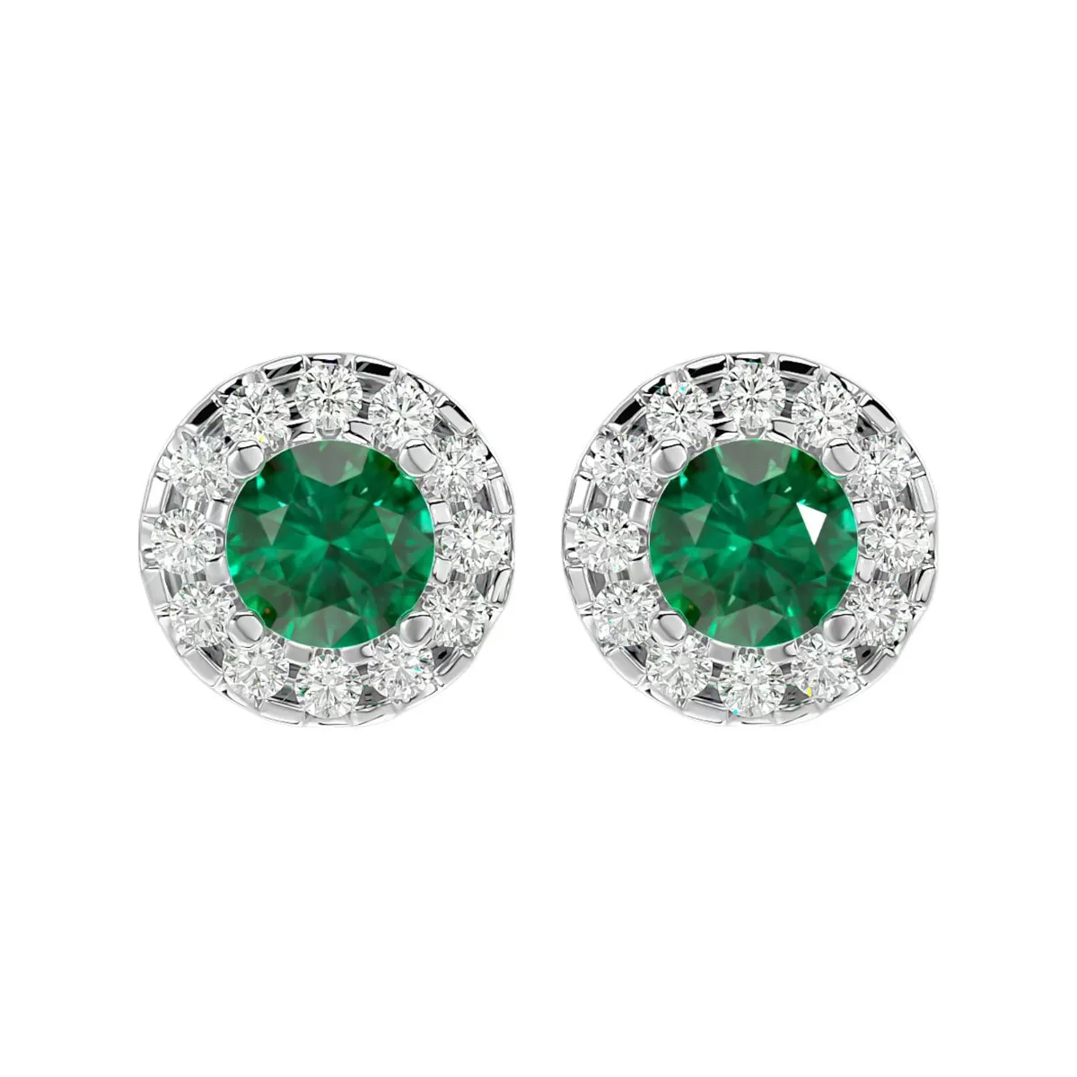 1 Carat Emerald And Halo Diamond Stud Earrings In 14 Karat White Gold