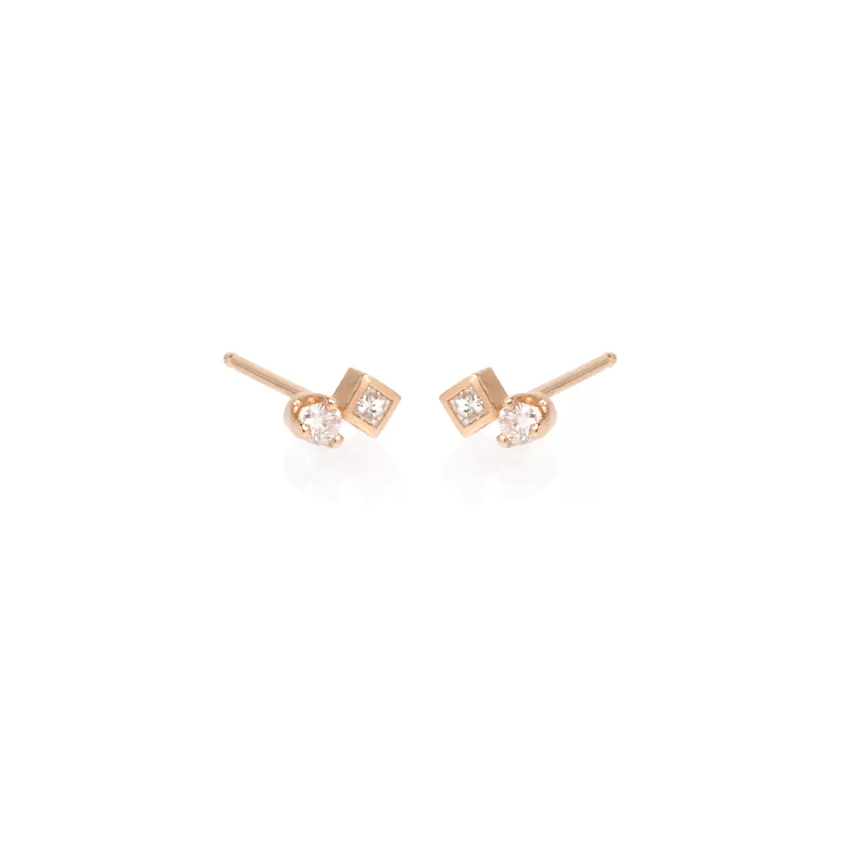 14k Mixed Round & Princess Diamond Studs