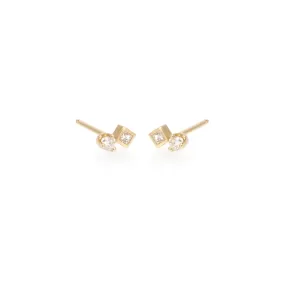 14k Mixed Round & Princess Diamond Studs