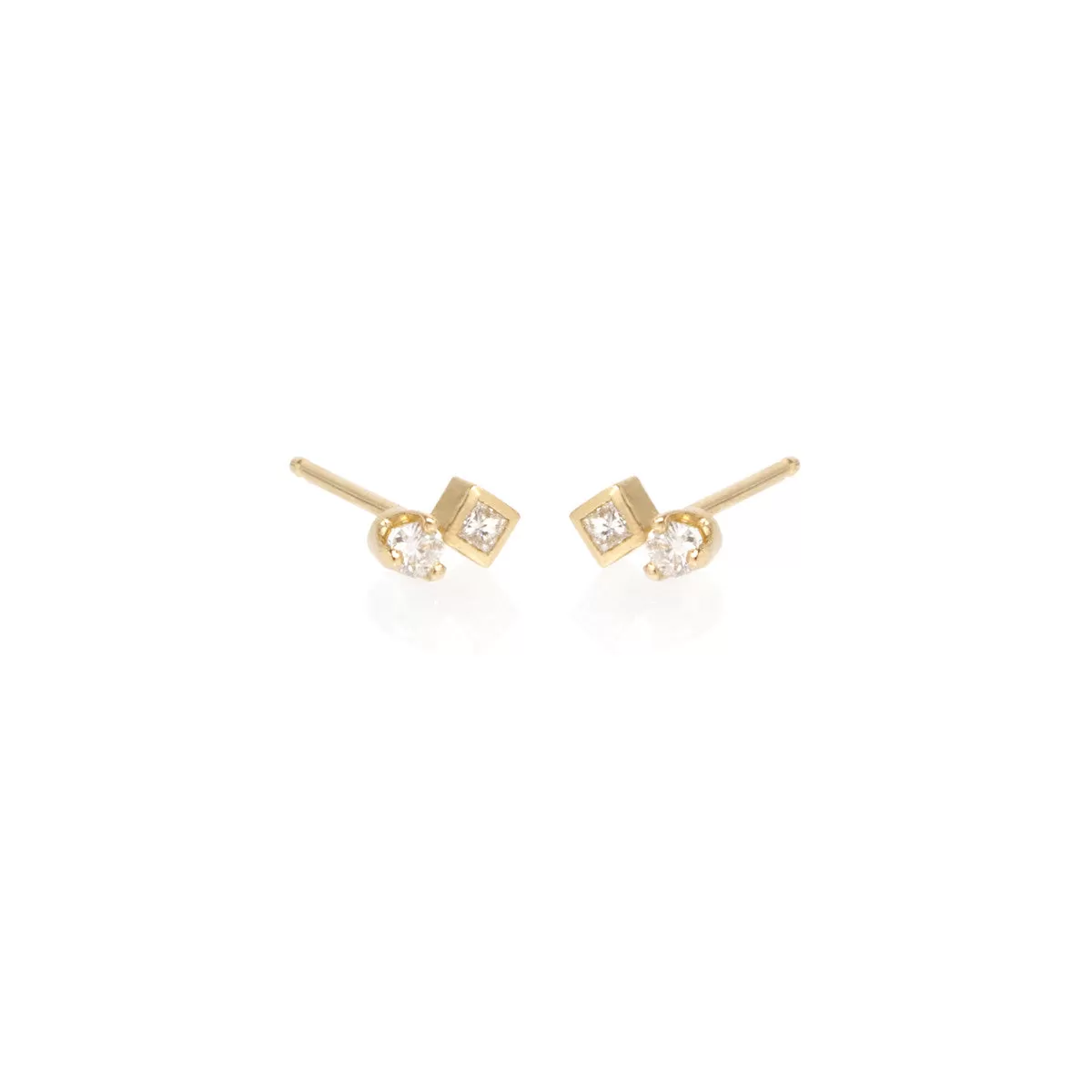 14k Mixed Round & Princess Diamond Studs