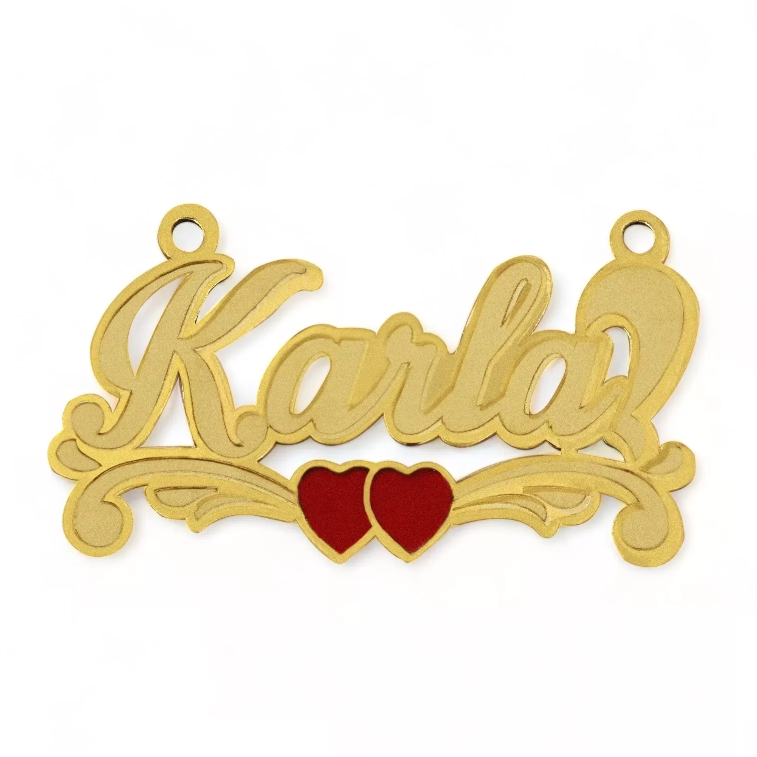 14k Yellow gold  customs name red enamel heart pendant -86990