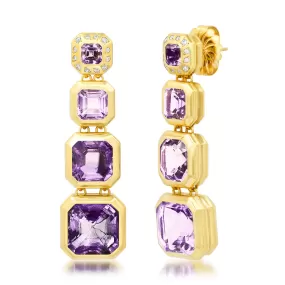 14K YG Rose De France Amethyst and Diamond Earrings