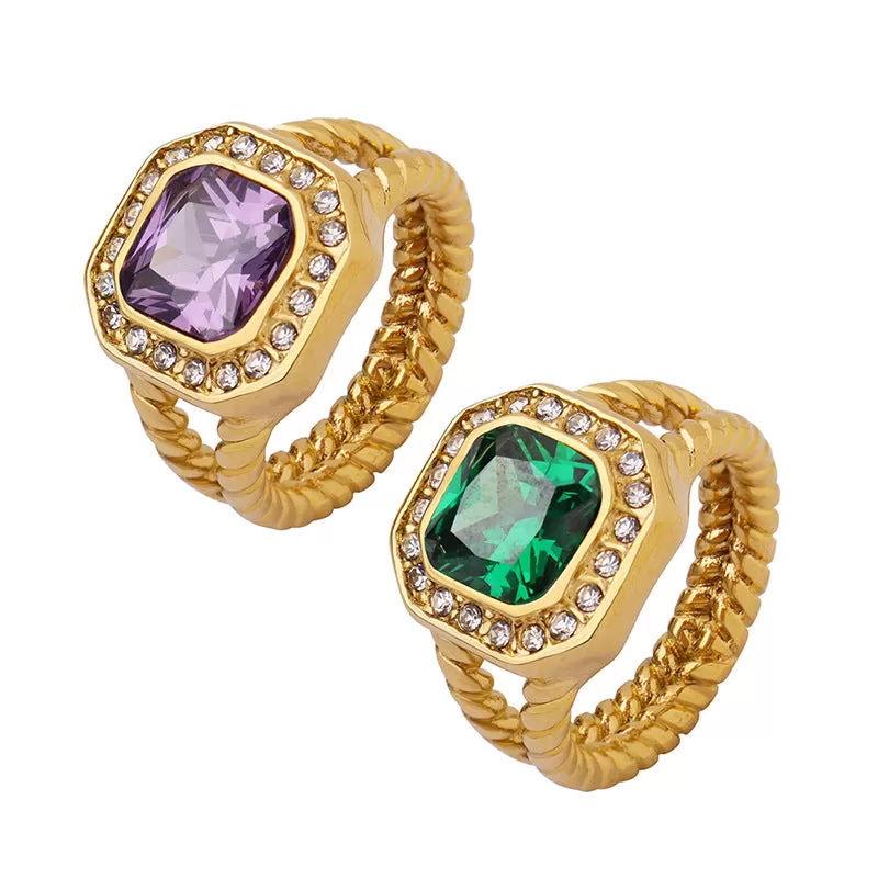 18K Gold Street Trendy Glass Zircon Inland Ring