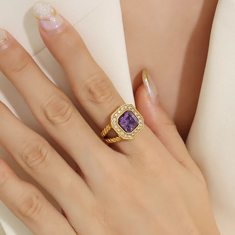 18K Gold Street Trendy Glass Zircon Inland Ring