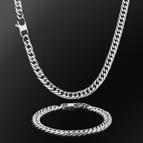 6-Sided | 8mm Miami Cuban Link Chain and Bracelet Set in White Gold KRKC