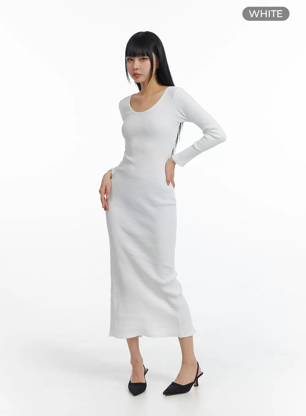 Basic Round Neck Long Sleeve Maxi Dress IM414