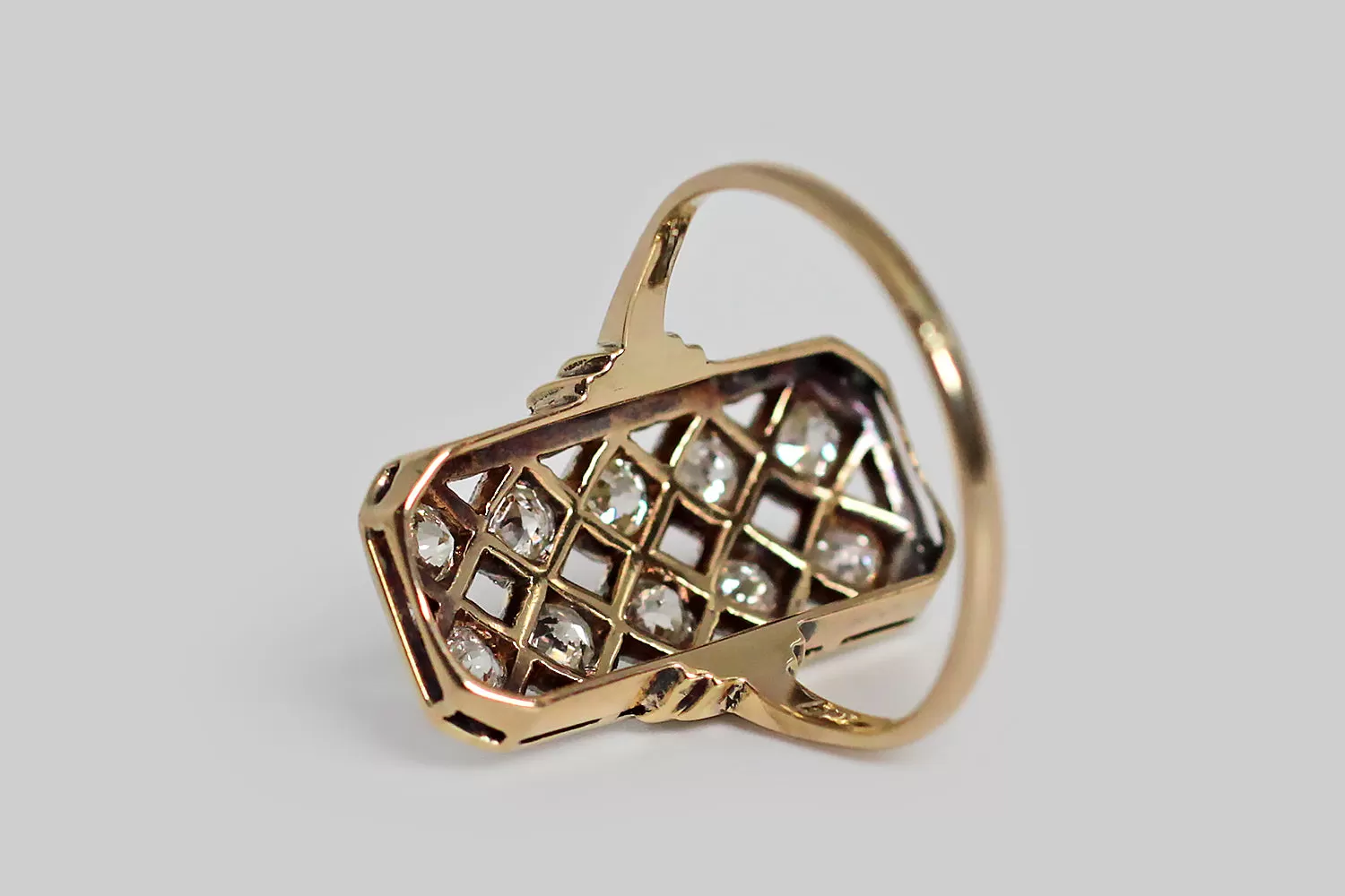 Belle poque Era Ten Diamond Panel Ring in 14k Gold & Platinum