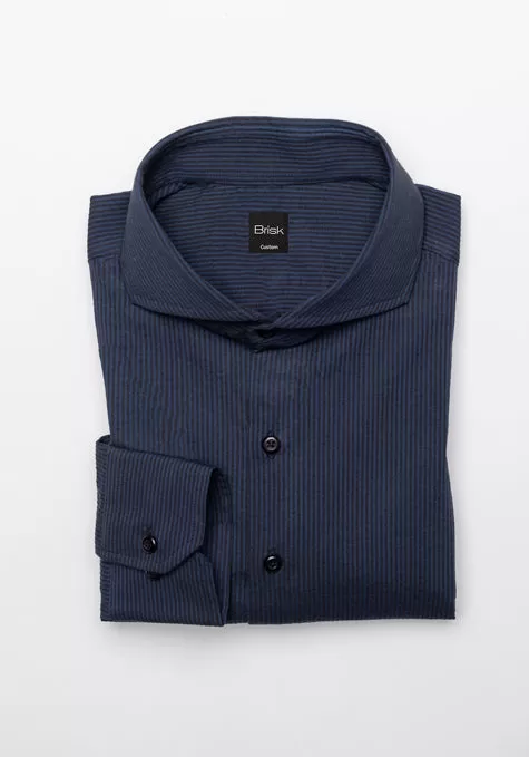 Black On Navy Thin Seersucker Stretch Stripes Shirt