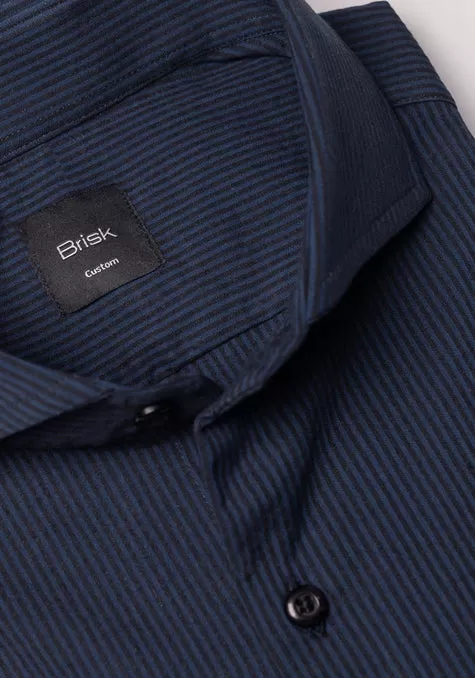 Black On Navy Thin Seersucker Stretch Stripes Shirt