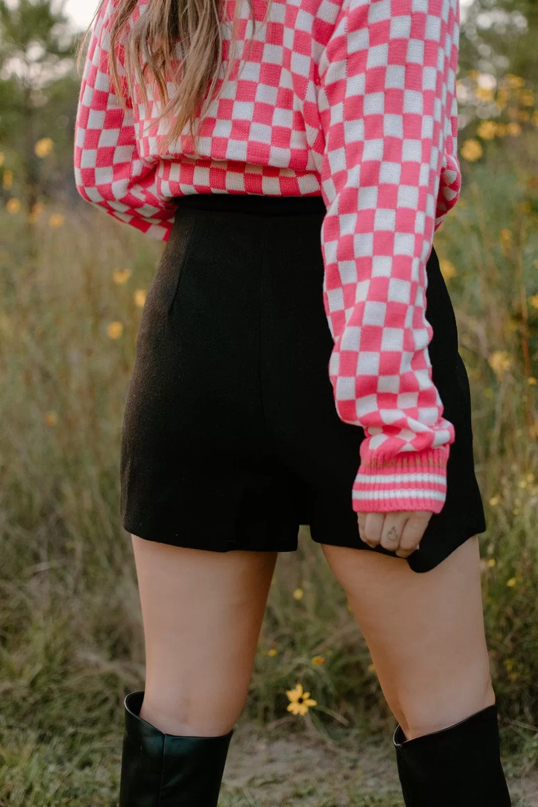 Black Wool Mini Skort