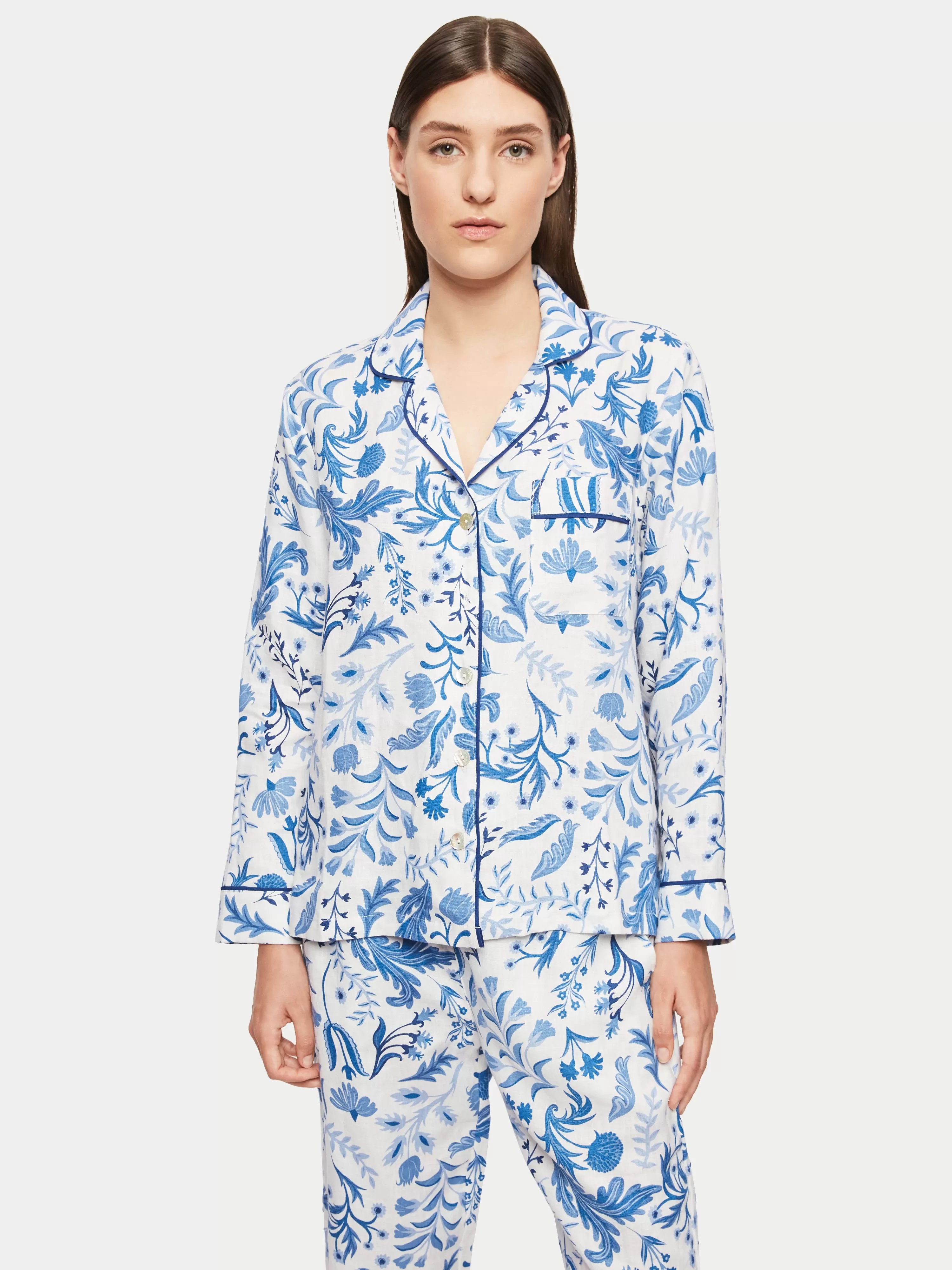 Botanist Floral Linen Pyjama | White