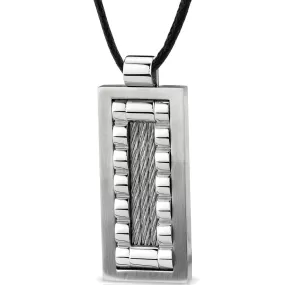 Brushed Finish Cable Design Stainless Steel Tag Pendant With Adjustable Black Cord