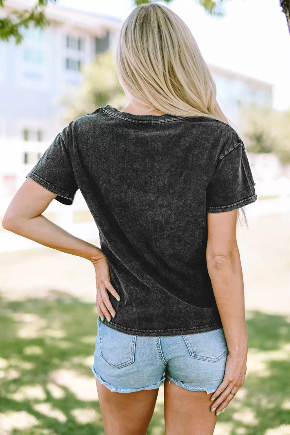 Celebrate America this Fourth of July with our USA Cutout Round Neck Short Sleeve T-Shirt, perfect for showing off your independence day spirit in style.