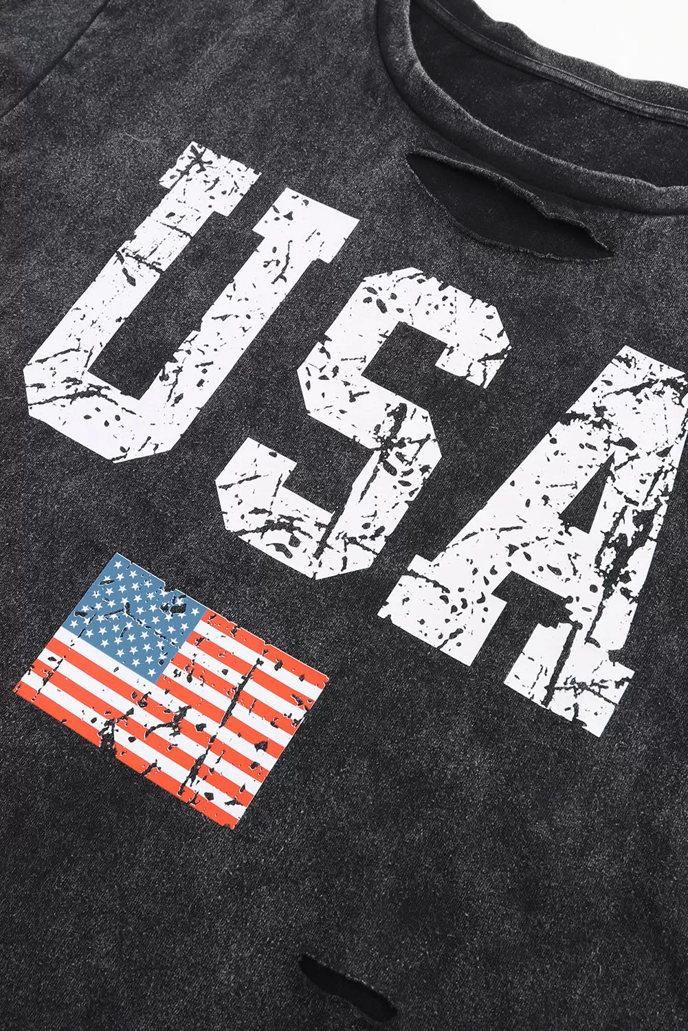 Celebrate America this Fourth of July with our USA Cutout Round Neck Short Sleeve T-Shirt, perfect for showing off your independence day spirit in style.