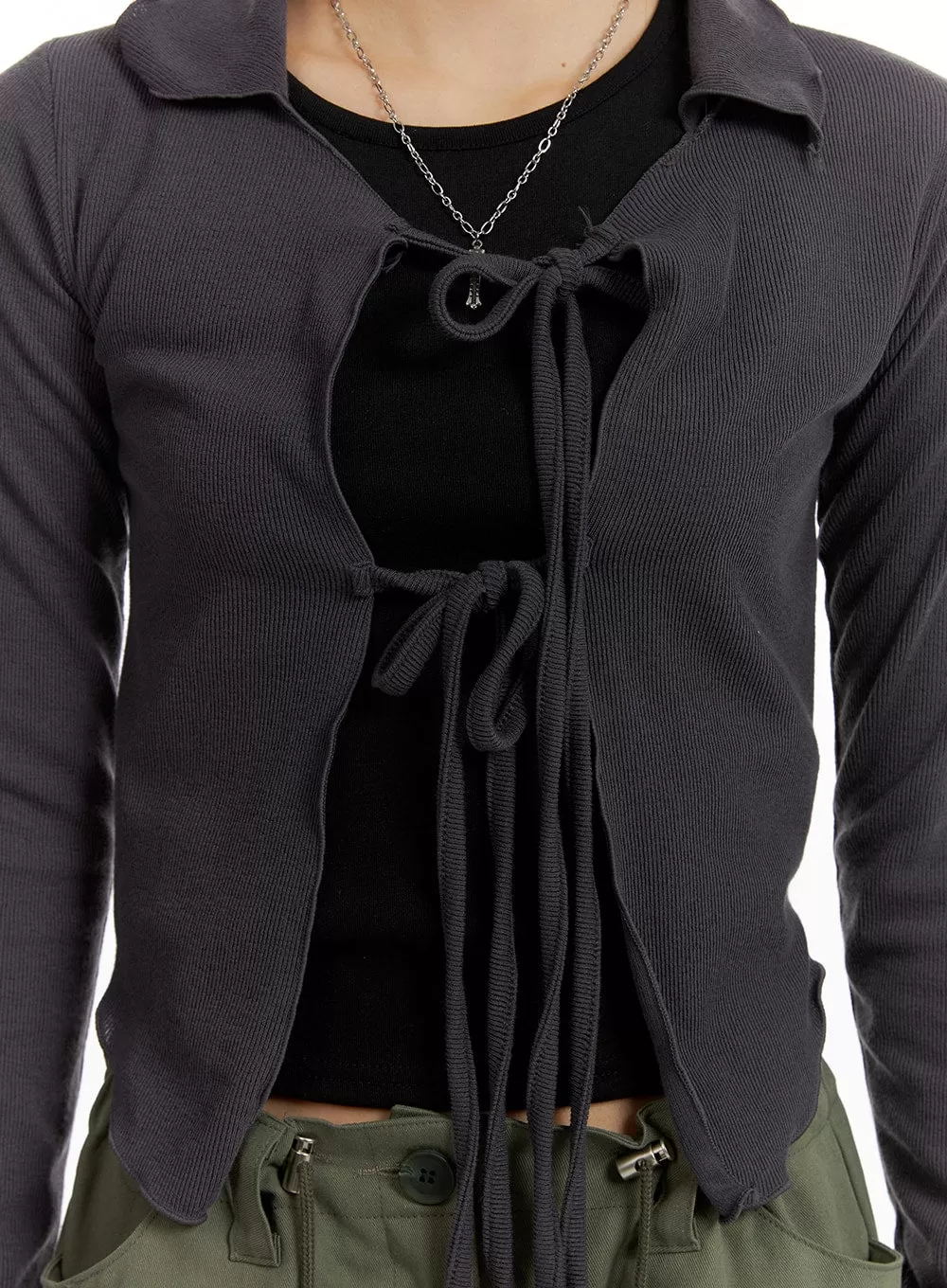 Collared Tie Cardigan CF429