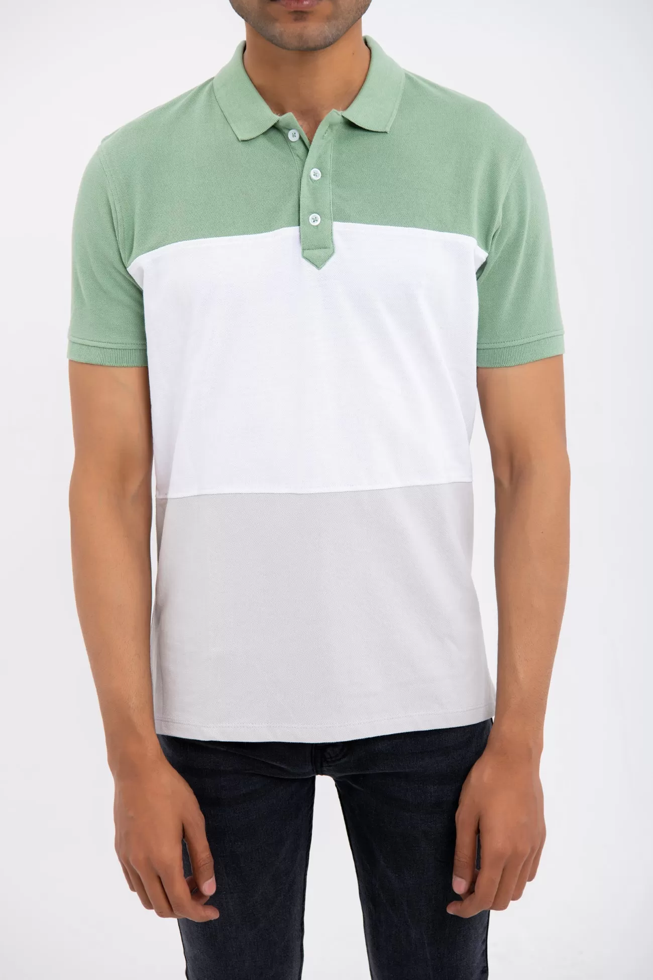 COLOR BLOCK COTTON POLO SHIRT