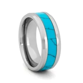 Comfort Fit 8mm Tungsten Carbide Wedding Ring With Turquoise Inlay