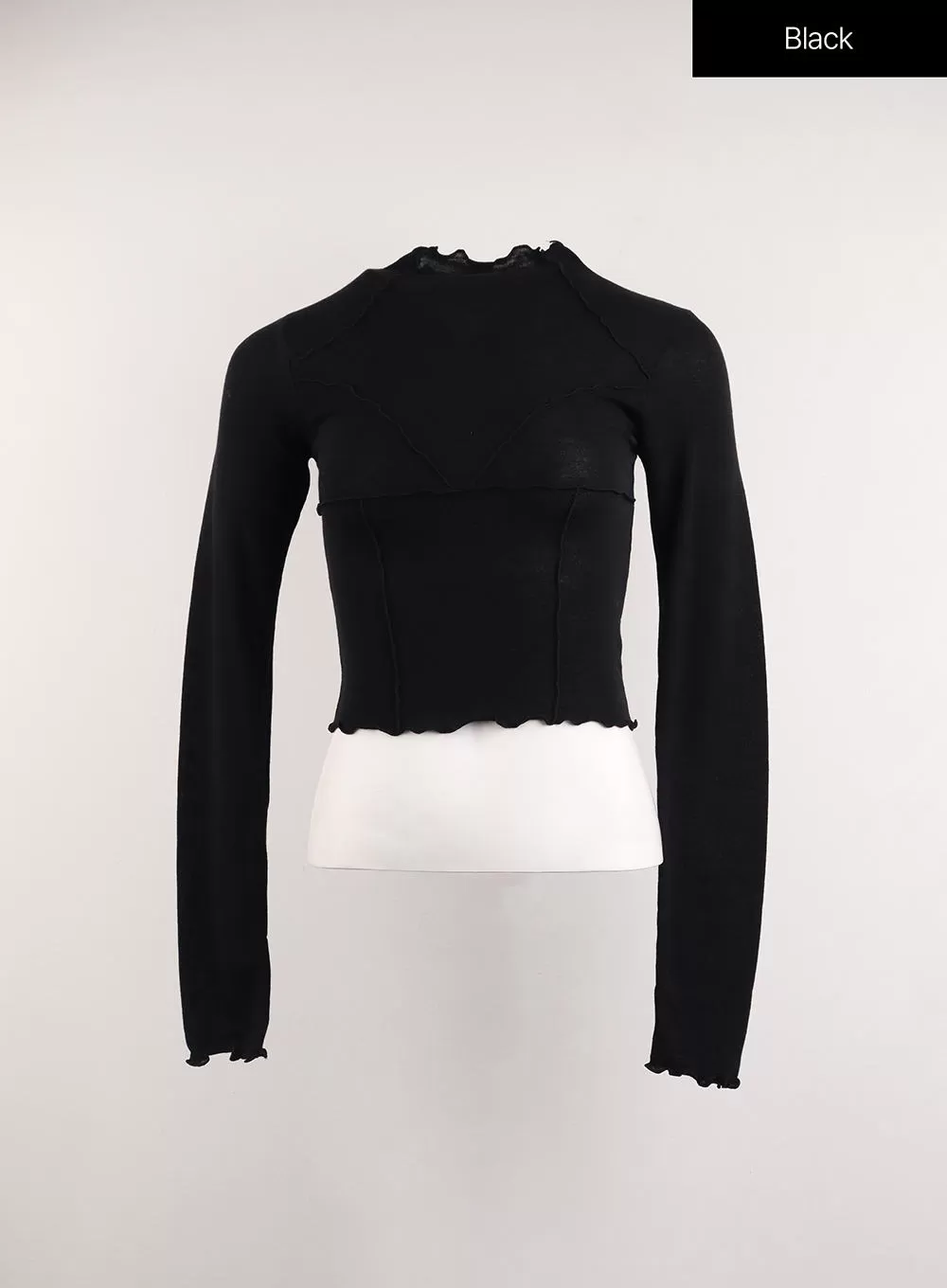 Contrasting Binding Turtleneck Long Sleeve Top CJ415