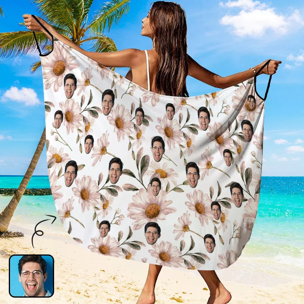 Custom Face Sunflower Strap Backless Beach Dress Personalized Women's Cover up Beach Dress