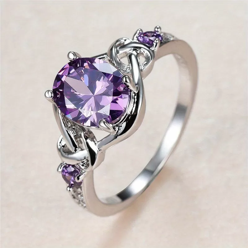 Elegant Purple Zircon Mystic Cross Ring - Perfect for a Romantic Bride Engagement!