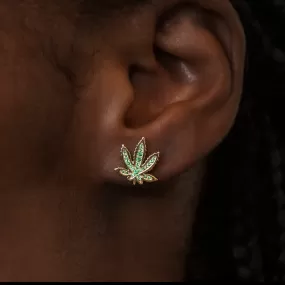 Emerald Weed Leaf Stud Earrings