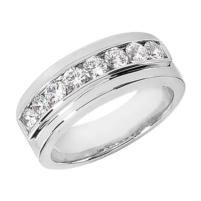 ETHAN Men's Diamond Wedding Ring Round Cut Channel Set in 14K White Gold 0.80 carat E - F Color VS Clarity By Mike Nekta NYC Size 12