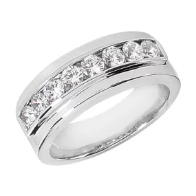 ETHAN Men's Diamond Wedding Ring Round Cut Channel Set in 14K White Gold 0.80 carat E - F Color VS Clarity By Mike Nekta NYC Size 12