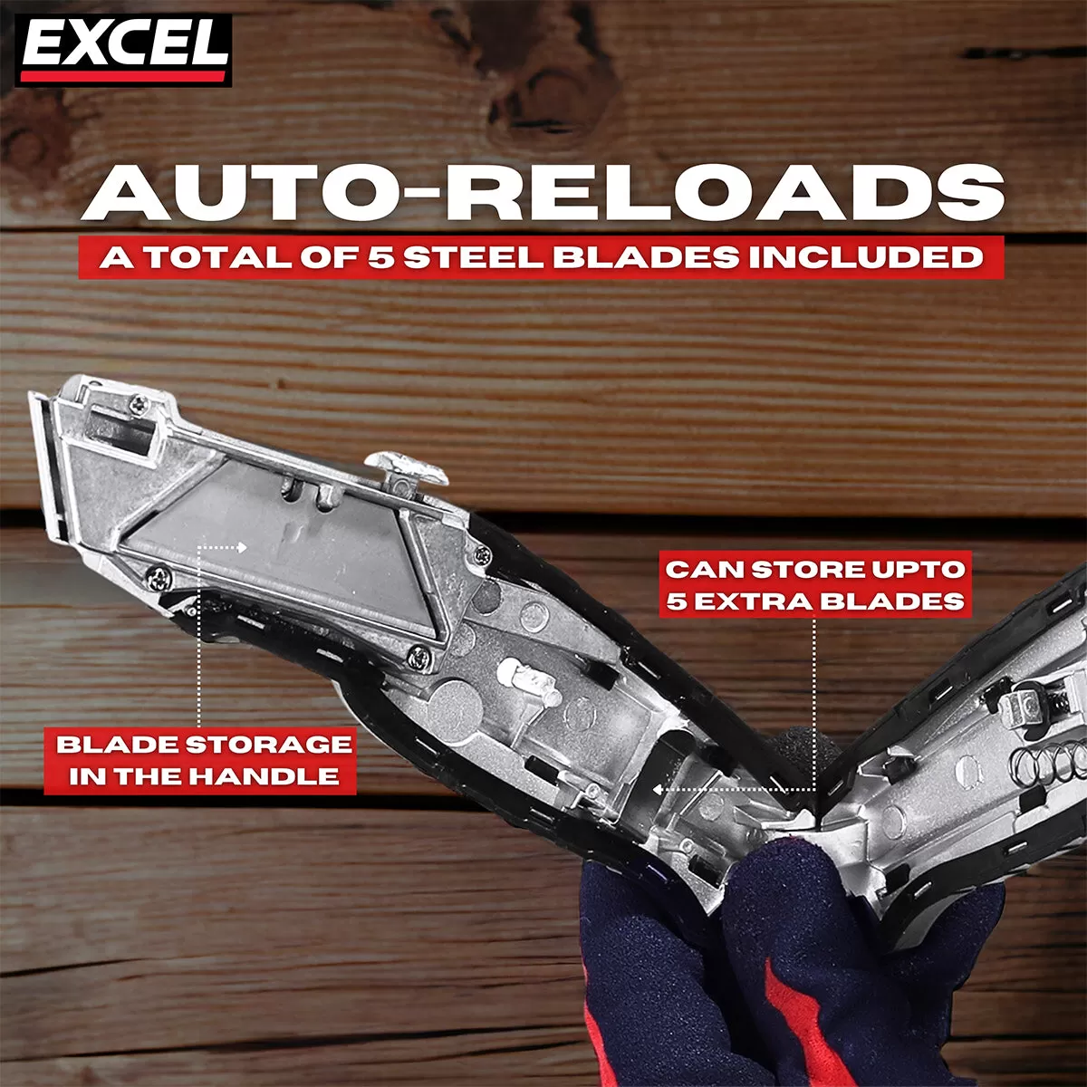 Excel Auto Reload Utility Knife with 5 Blades