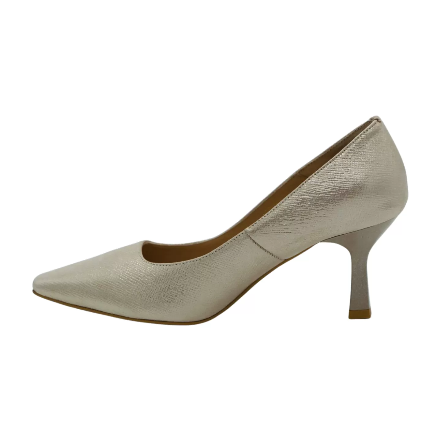 FABUCCI Cream Gold  Shimmer Heeled Court Shoe