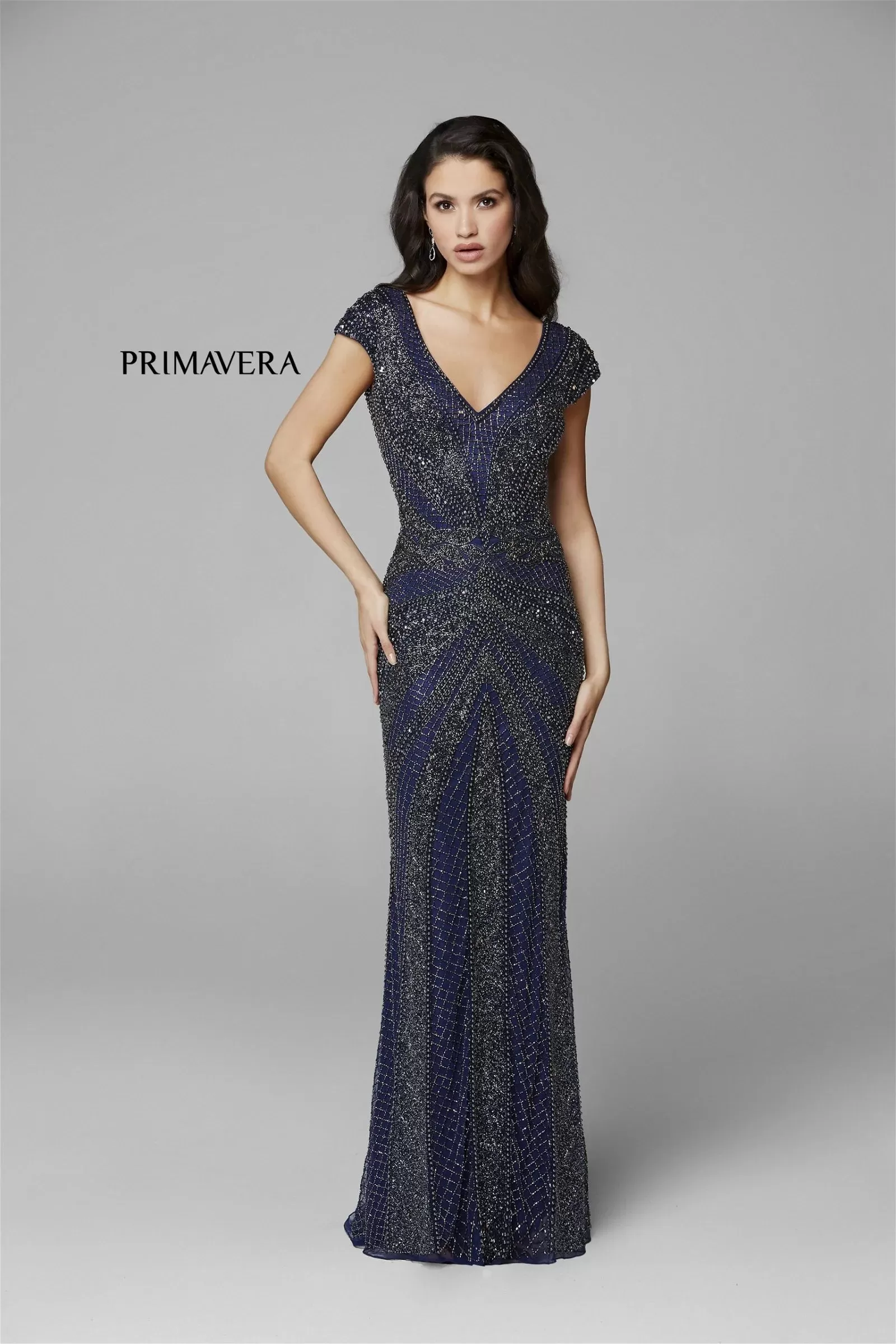 Ferrara | Short Sleeve Beaded Evening Gown | Primavera 3674