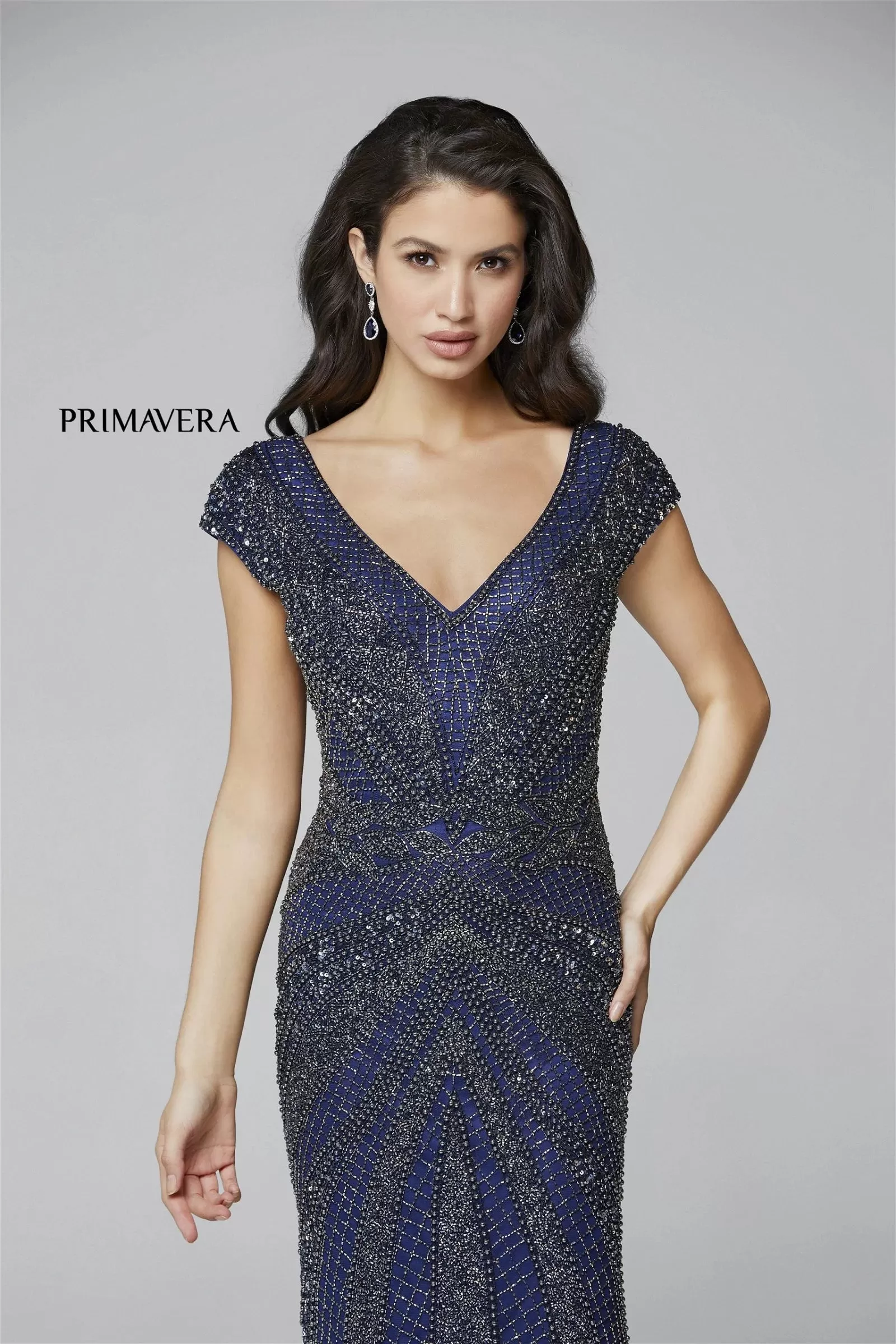 Ferrara | Short Sleeve Beaded Evening Gown | Primavera 3674