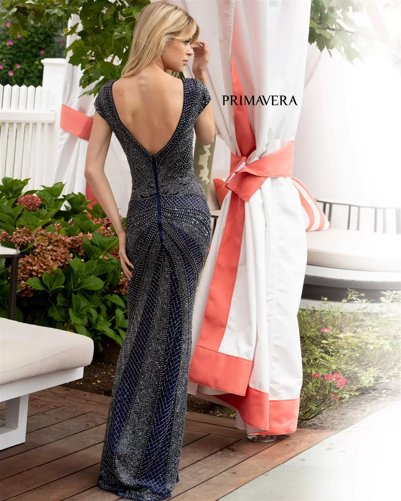 Ferrara | Short Sleeve Beaded Evening Gown | Primavera 3674