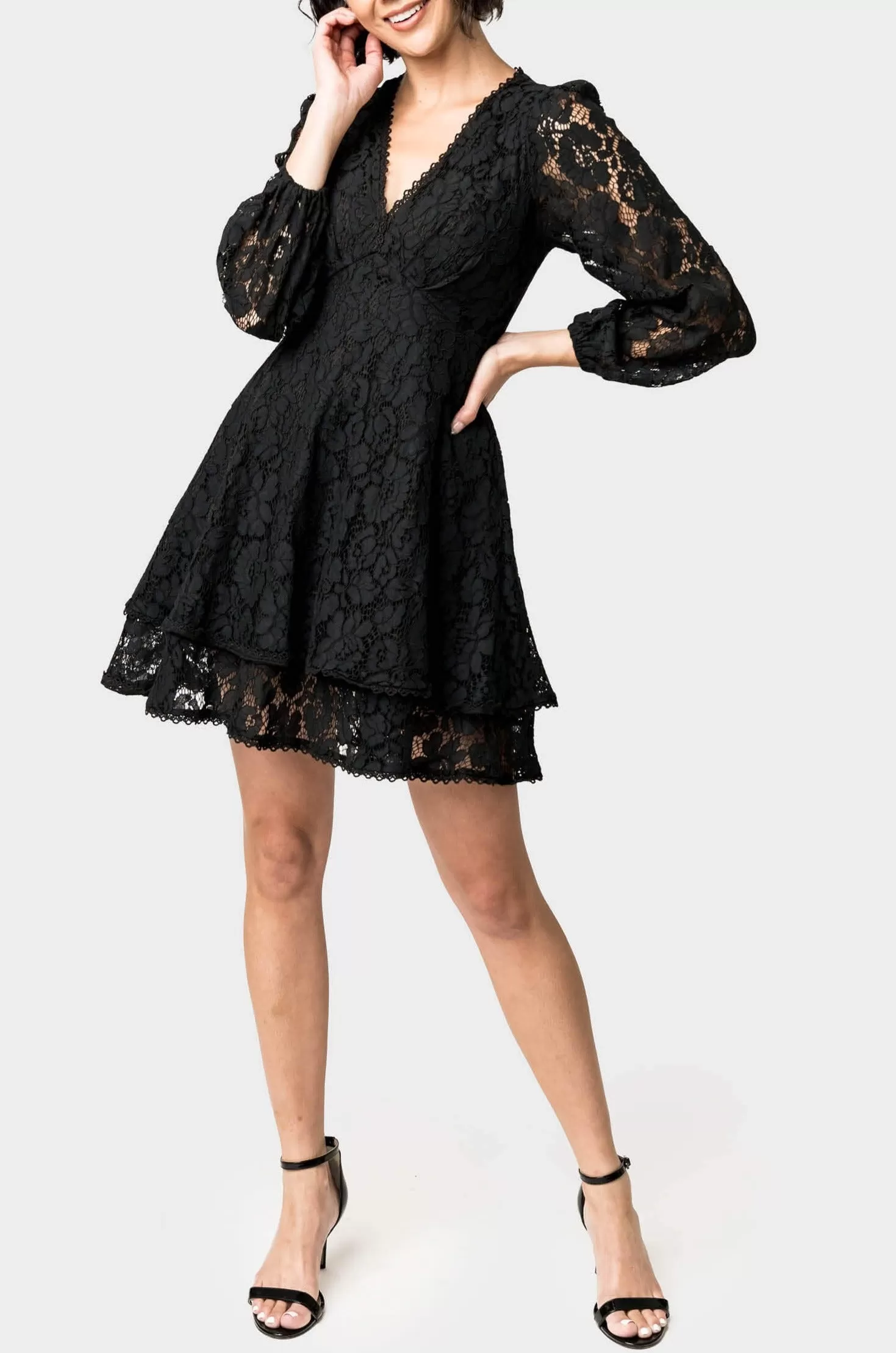 Fit and Flare Lace Dress with Layered Skirt