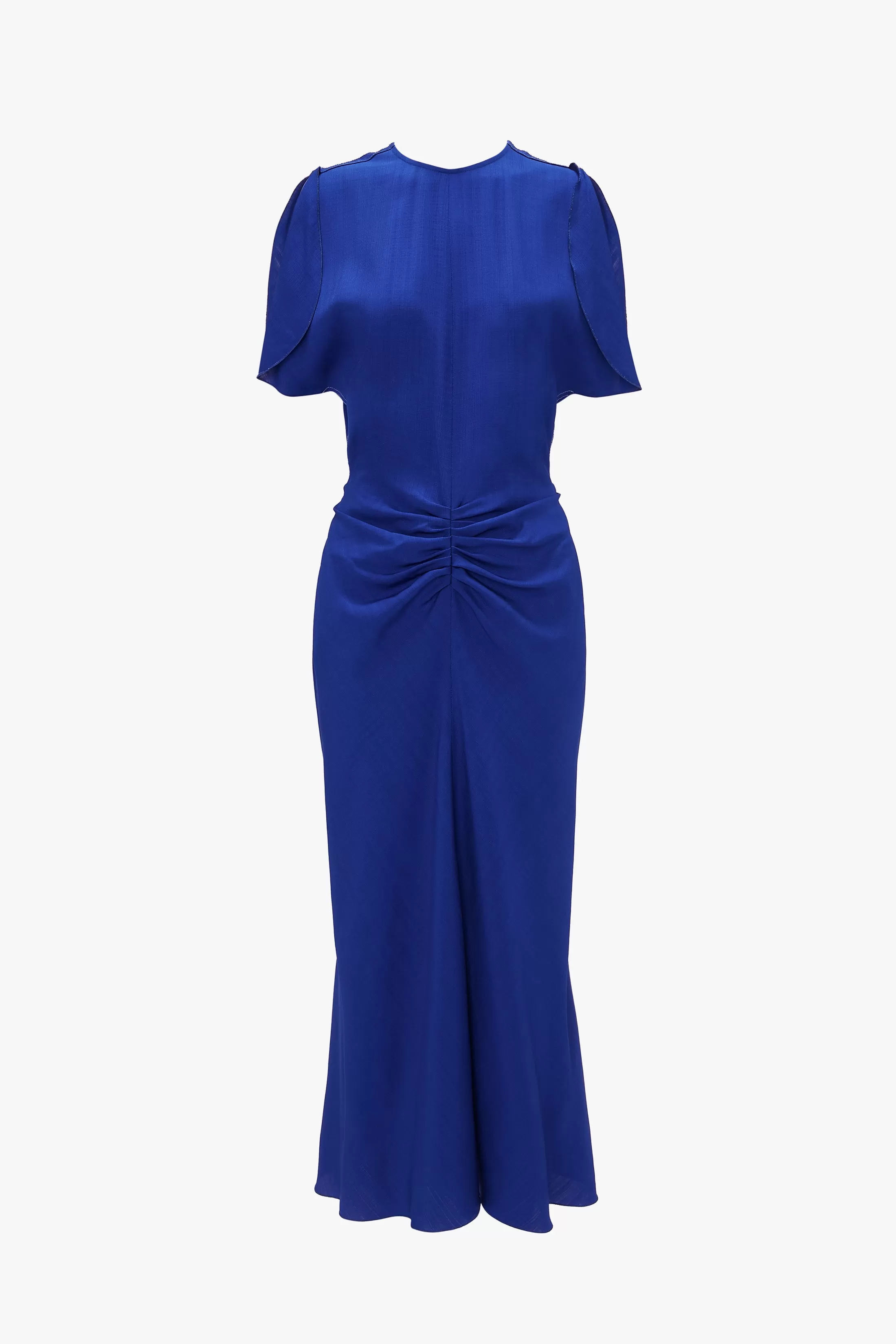 Gathered Waist Midi Dress In Palace Blue