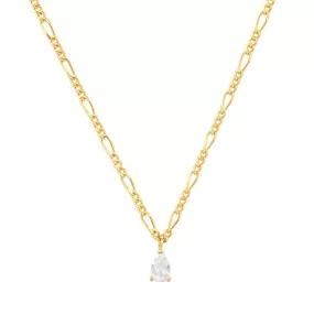 Gold Figaro Chain with Pear Shape CZ Pendant