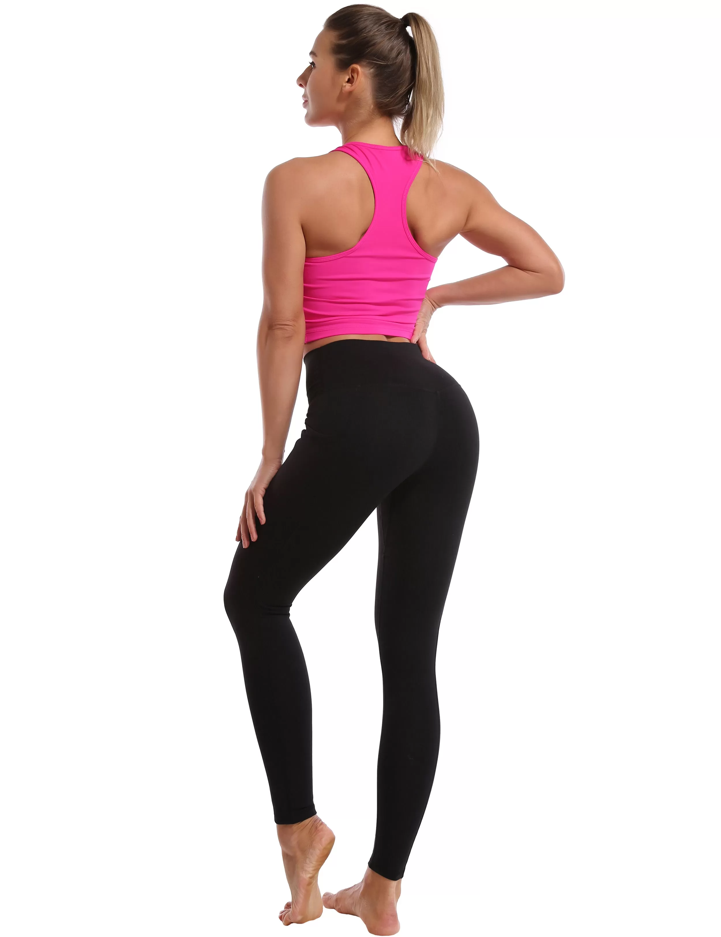 High Waisted yogastudio Pants 7/8 Length Leggings with Pockets black_yogastudio