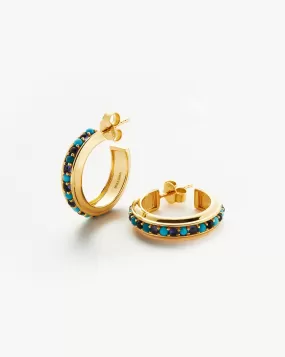 Hot Rox Gemstone Medium Hoop Earrings | 18ct Gold Plated Vermeil/Turquoise & Iolite