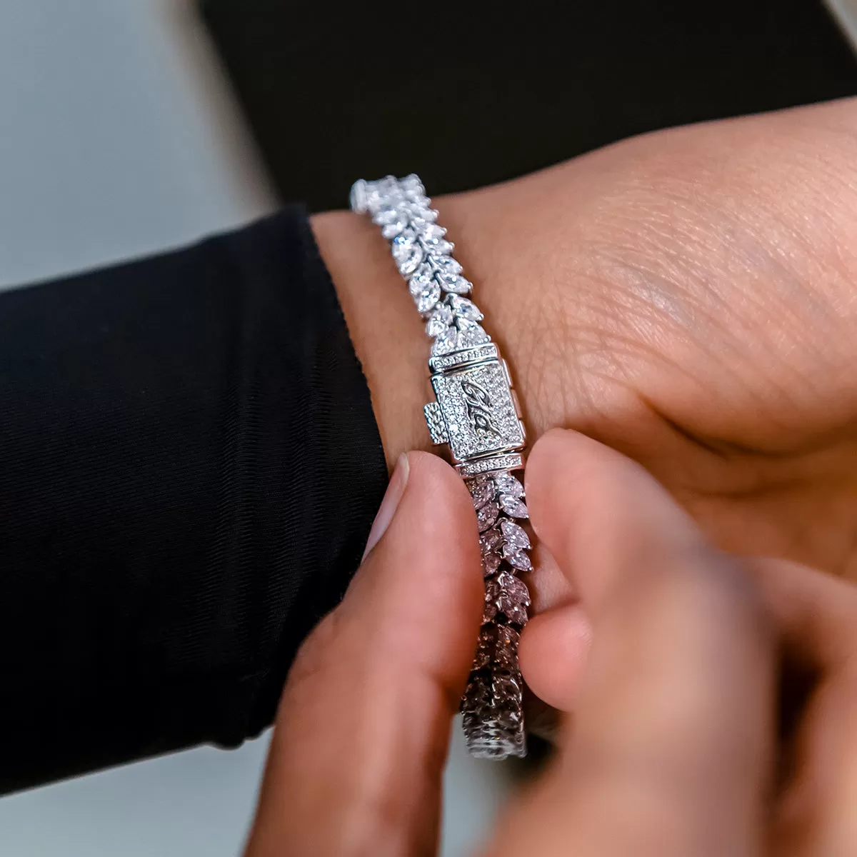 Iced Herringbone Bracelet in White Gold