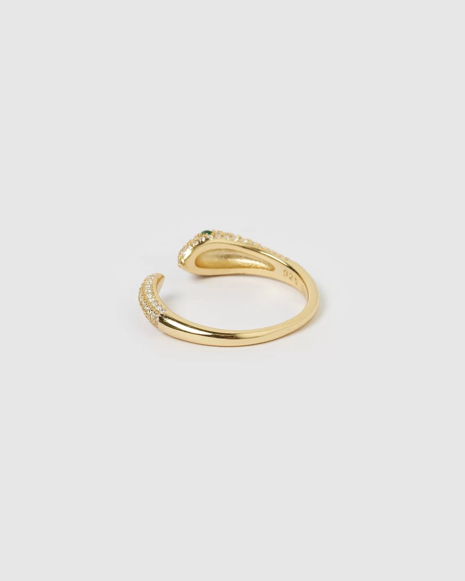 Izoa Green Eye Embellished Snake Ring Gold