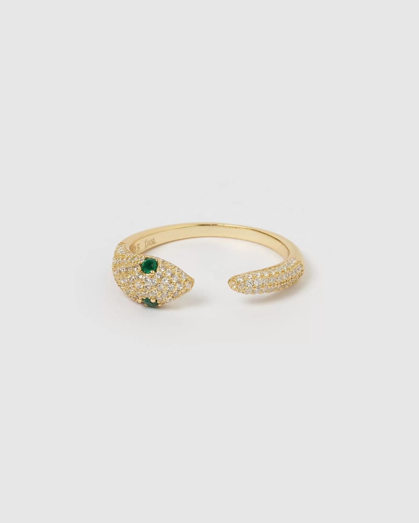 Izoa Green Eye Embellished Snake Ring Gold