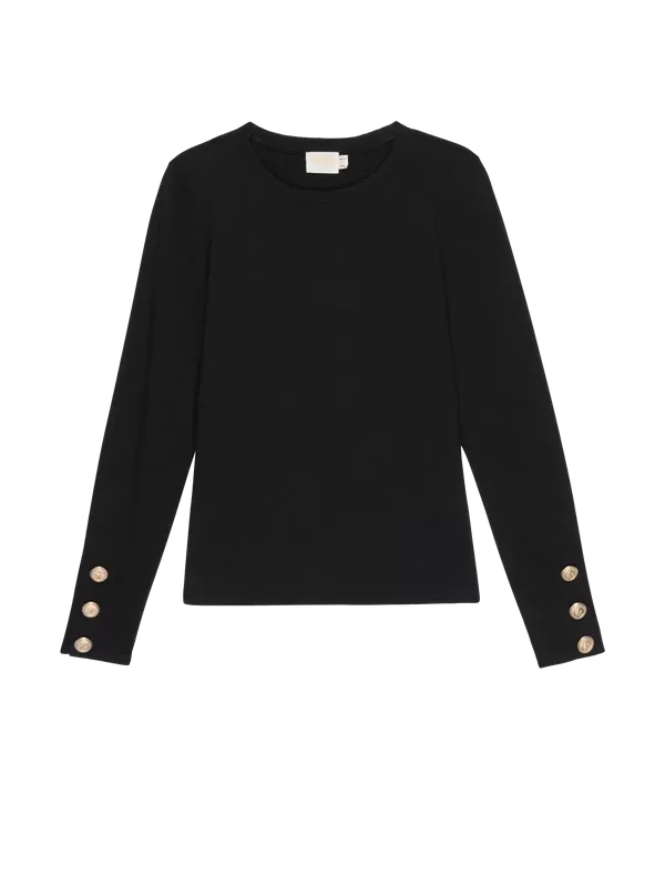 KIANA CREWNECK WITH OVERSIZED GOLD BUTTONS (JET BLACK) - NATION