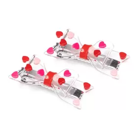 Lilies & Roses Fat Bow Valentine's Day Clip Set  - Red   Pink Hearts