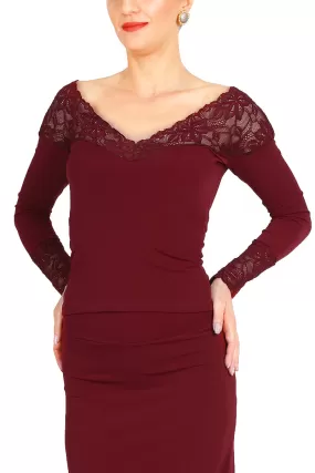 Long Sleeved Tango Top With Lace Décolletage