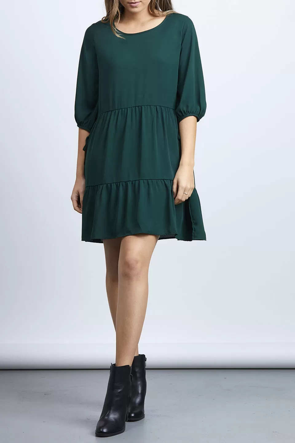 Millie LS Tiered Forest Chiffon Mini Dress