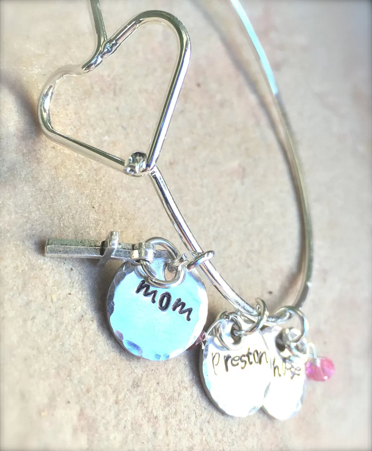 Mom Bracelet, Personalized Bangle Bracelet, Custom Bangle, Personalized Family Bangle, Hand Stamped Custom Bangle, Valentine Gifts