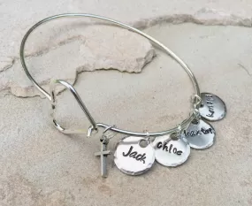 Mom Bracelet, Personalized Bangle Bracelet, Custom Bangle, Personalized Family Bangle, Hand Stamped Custom Bangle, Valentine Gifts