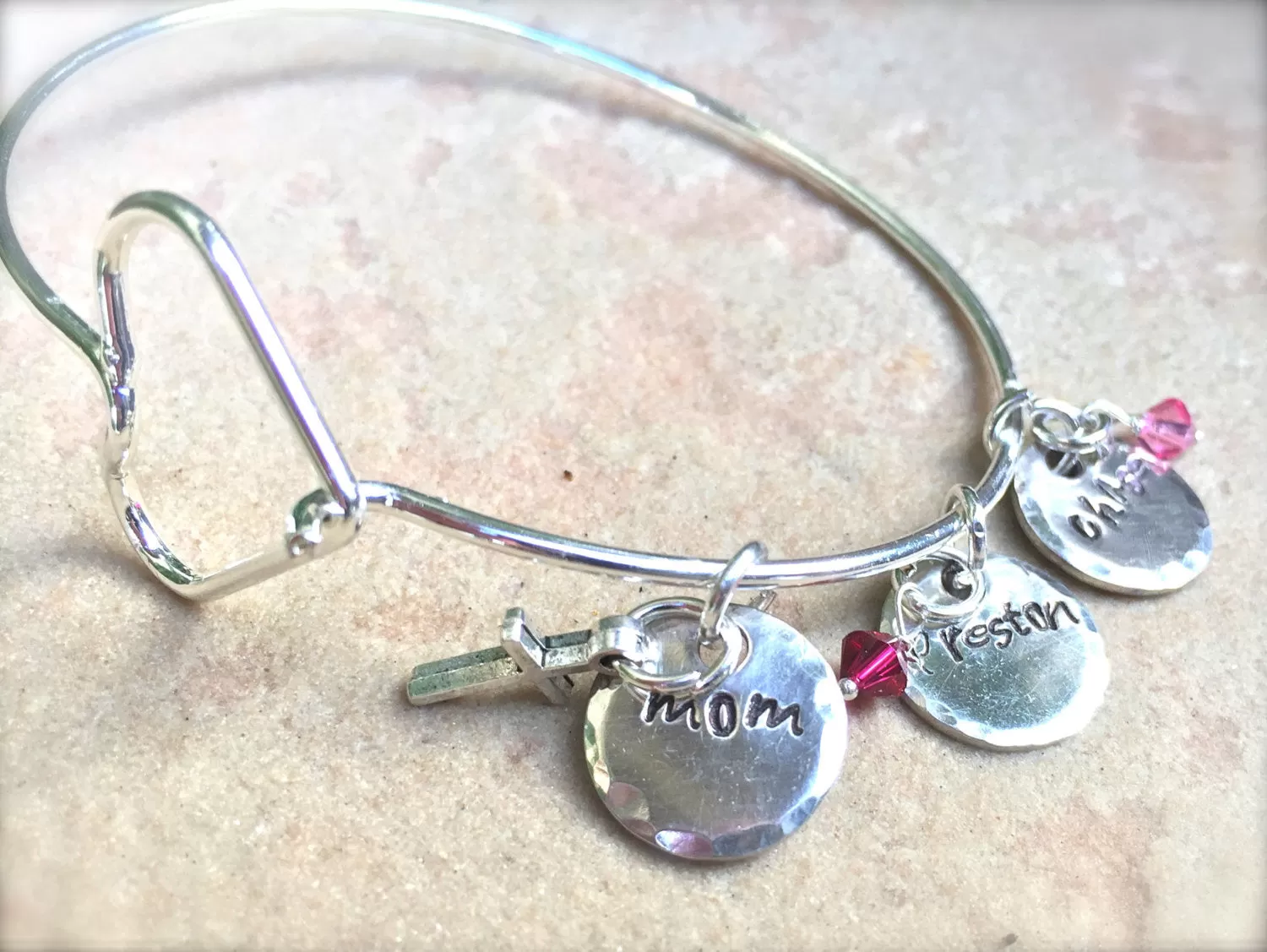 Mom Bracelet, Personalized Bangle Bracelet, Custom Bangle, Personalized Family Bangle, Hand Stamped Custom Bangle, Valentine Gifts