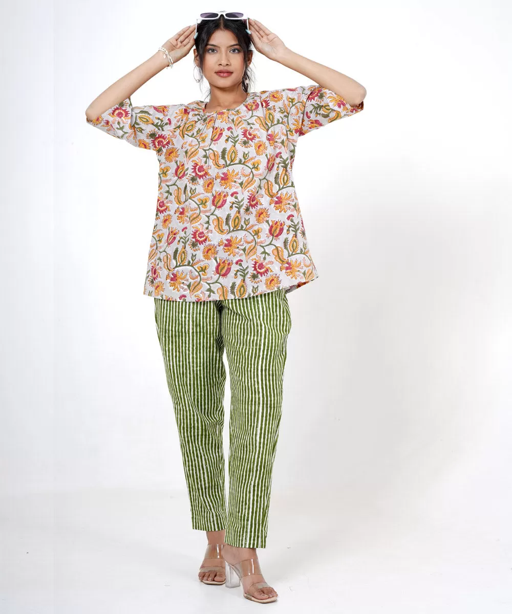 Multicolor floral handblock printed cotton top