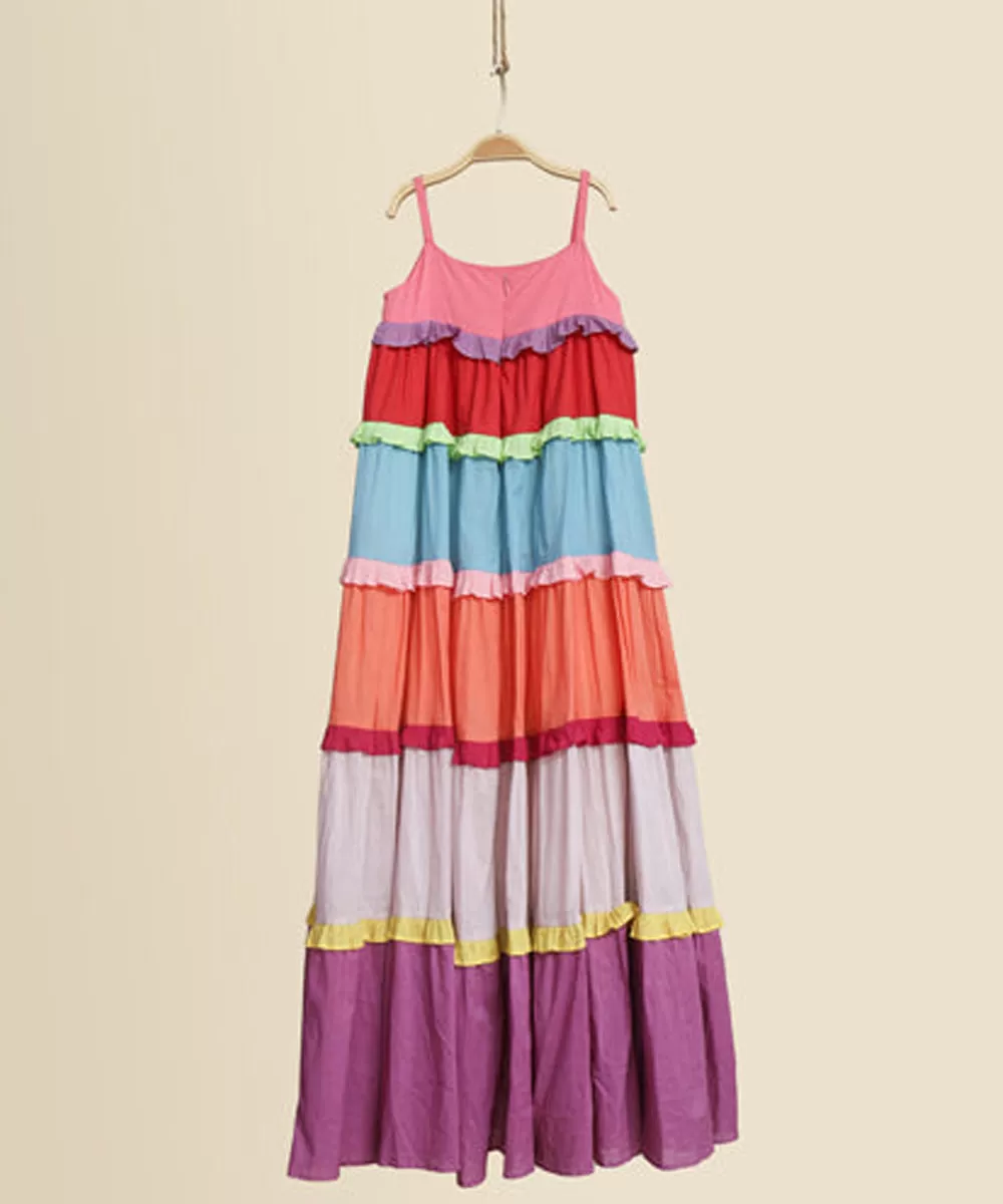 Multicolor handwoven cotton sleeveless long dress