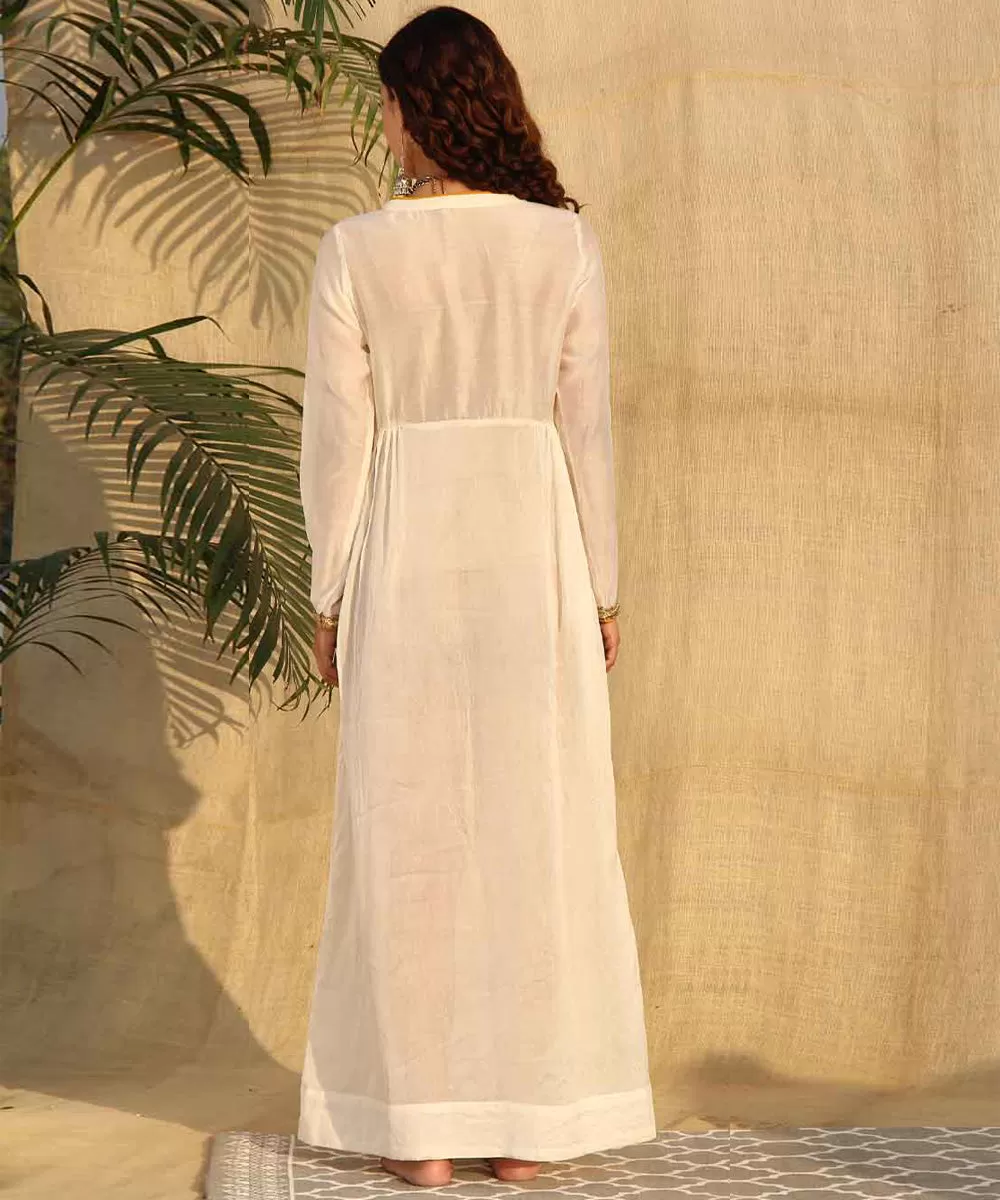 Offwhite handwoven chanderi silk dress